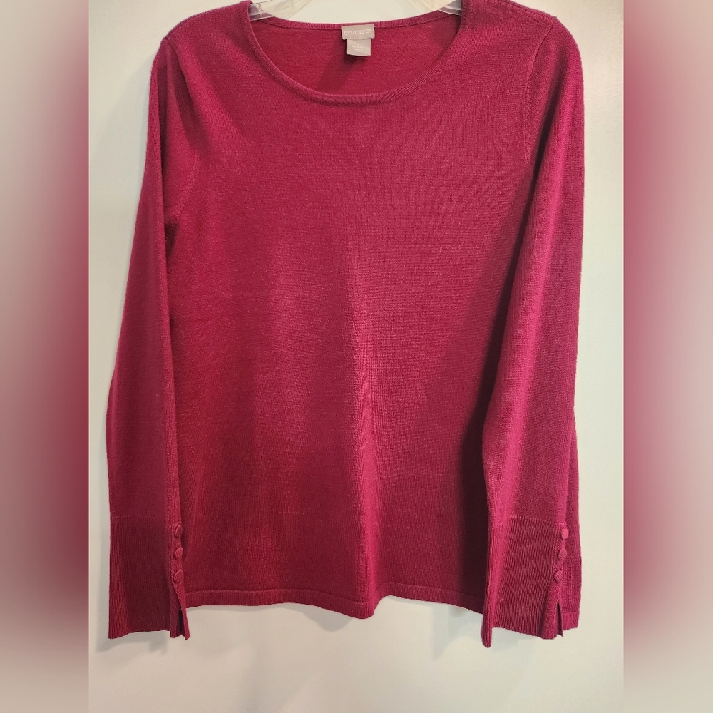 Chico's Soft Knit Red Long Sleeve Top With Covered Button Detail On Cuffs